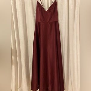 NWT DAVIDS BRIDAL WINE spaghetti strap satin a-line long bridesmaid dress sz 16